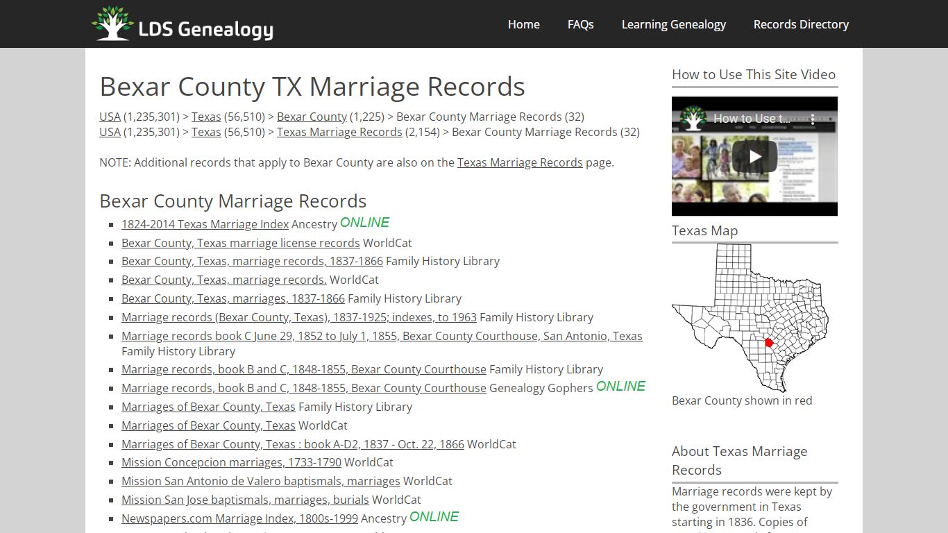 Bexar County TX Marriage Records - ldsgenealogy.com